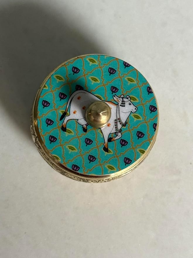 Brass Pichwai Kumkum Box with Plate / Traditional Haldi Kumkum Holder for Pooja, Festivals & Gifting . - Image 3