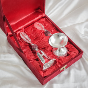 METAL GERMAN SILVER DIYA & BELL SET