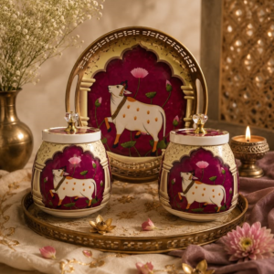 METAL COW PICHWAI TRAY & JAR